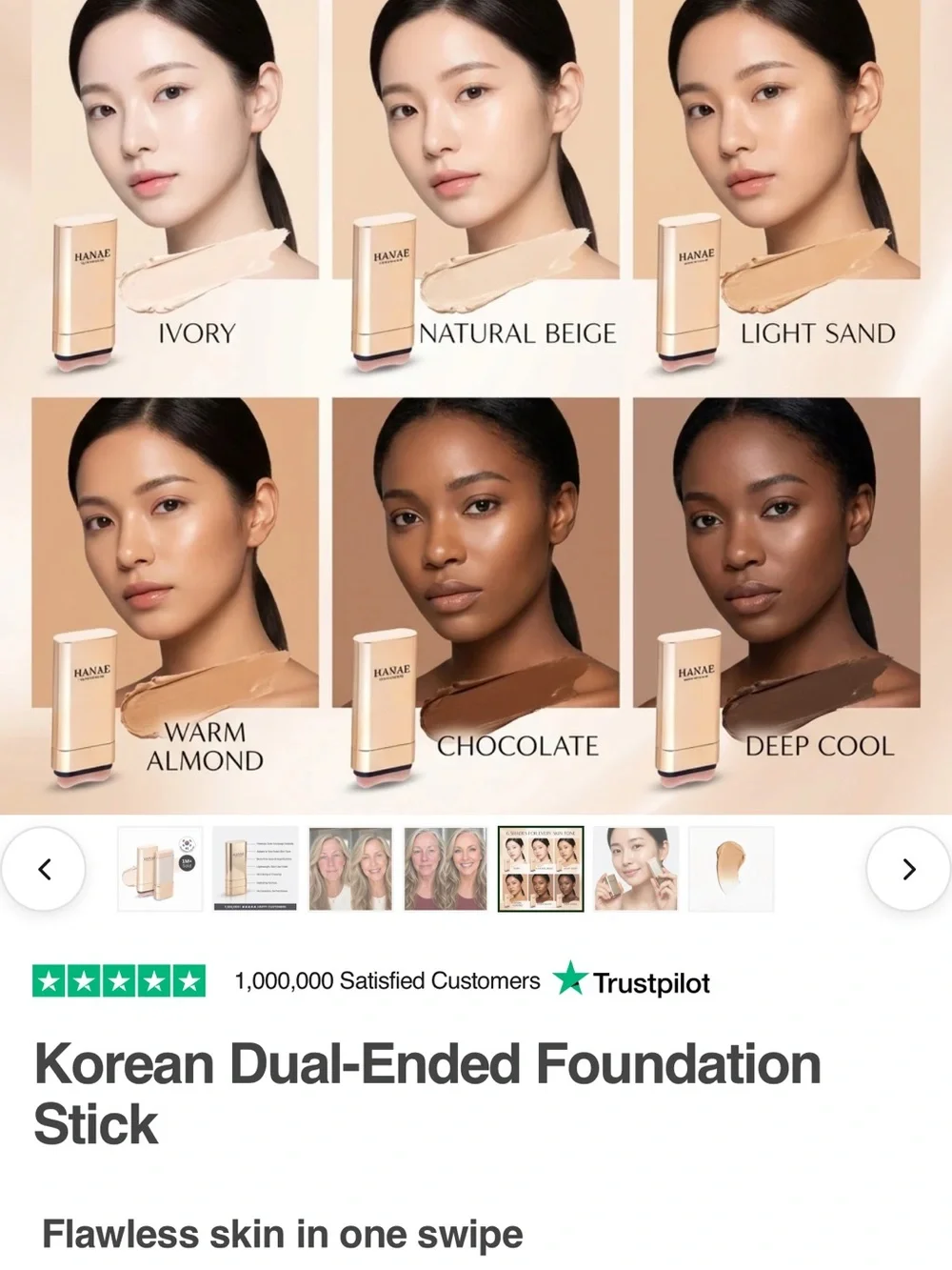 Korean Dual-Ended Foundation Stick in Warm Almond Shade
